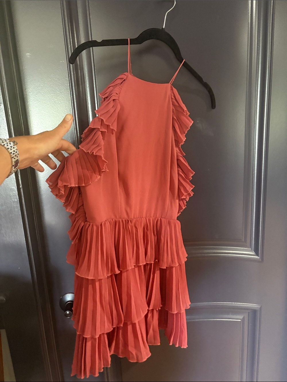 KEEPSAKE the Label Rust Red Tiered Ruffle Spaghetti Strap Romper